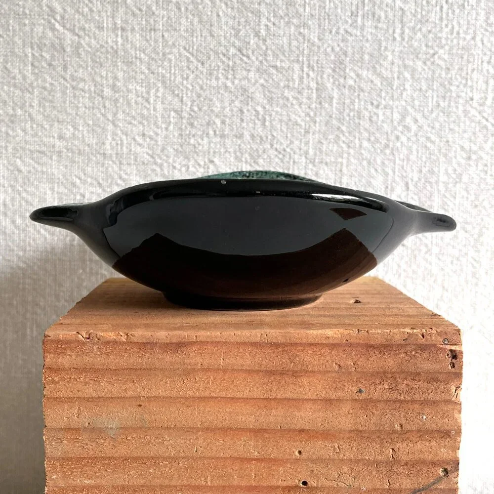 Vintage MCM Sascha Brastoff Black and Green Ceramic Atomic Floral Dish